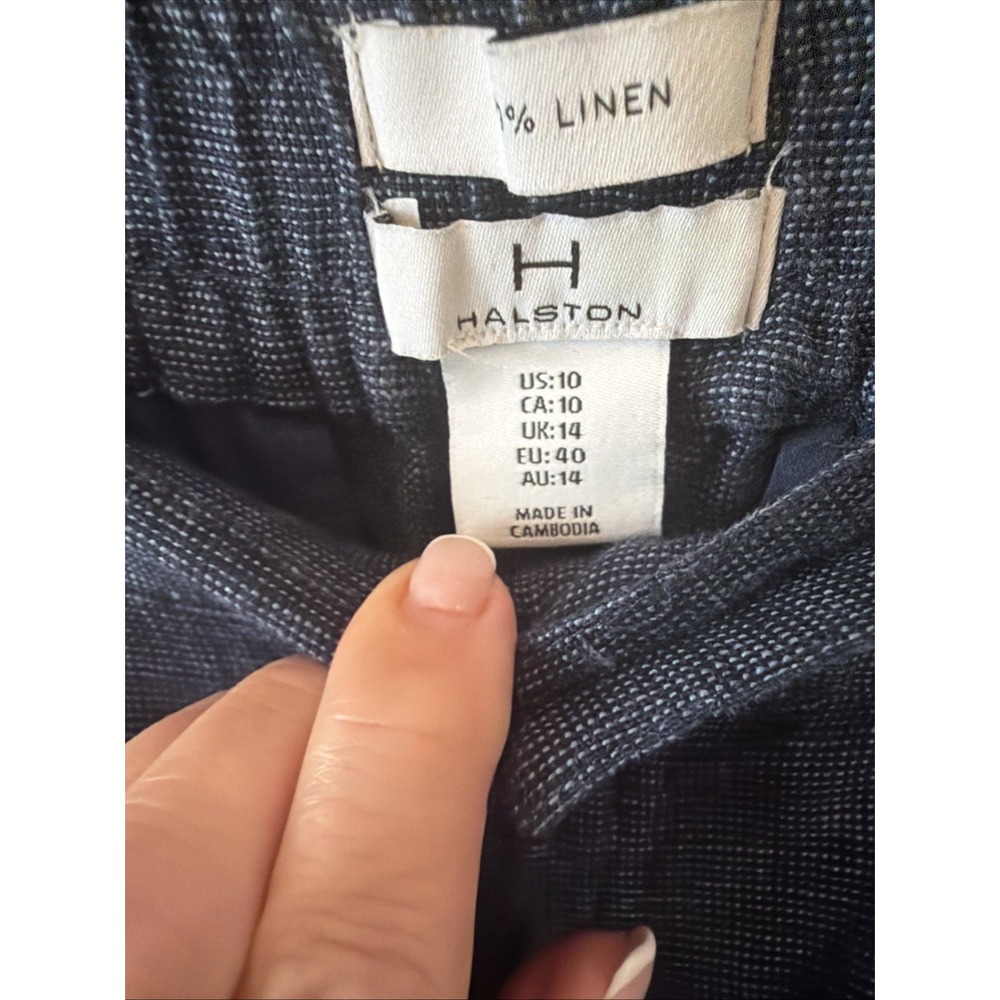 H by Halston Blue 100% Linen Wide Leg Pants Womens Sz 10 Pleated Pockets - Picture 3 of 9